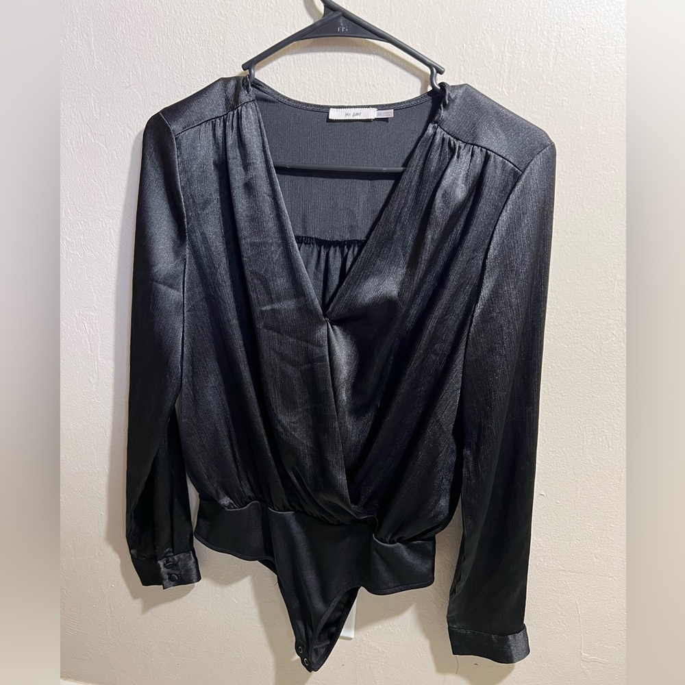 Black Bodysuit Long Sleeve Deep V